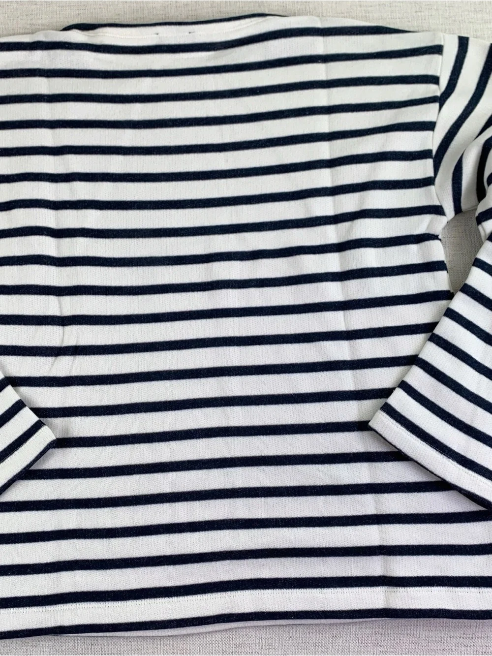 J crew women's S Heritage terry boatneck sweatshirt boat neck alegra stripe navy